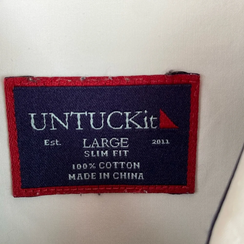 UntuckIt white Las Cases wrinkle free slim fit button down shirt size L_6